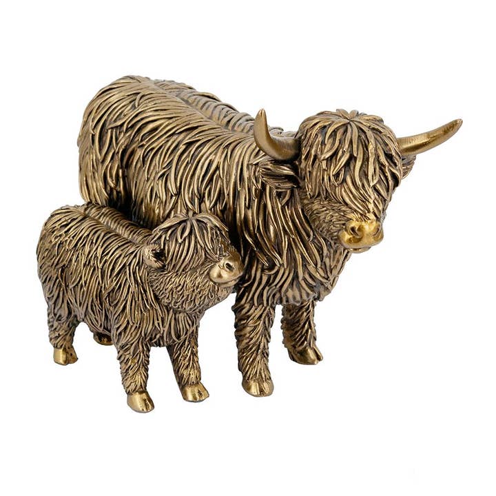 A&B Home Group Inc. - Wholesale Decorative Figurine - 7.5x4.5x5.5" Lifelike Polyresin Highland Cow and Calf Statue