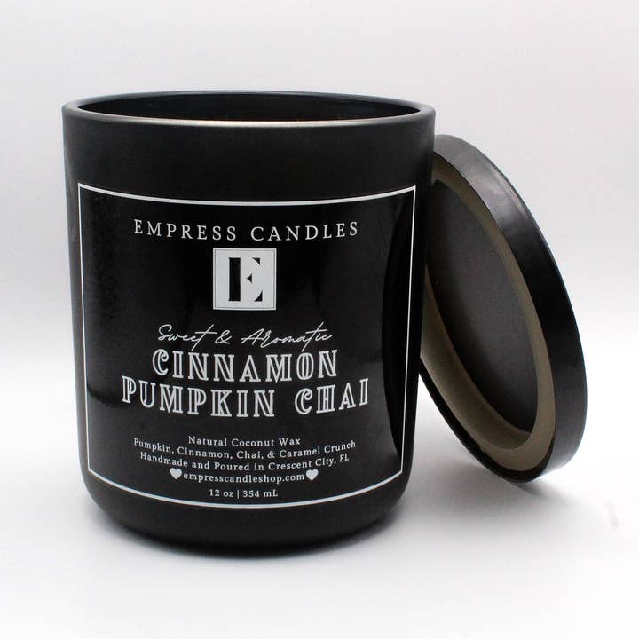 Natural Nontoxic & Vegan Long Burning Time Cinnamon Pumpkin Chai Candle for wholesale by Empress Candles