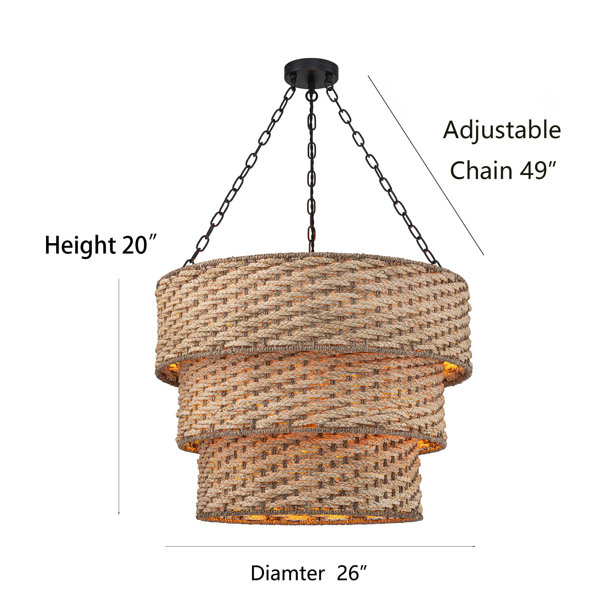 Beige Tierra 5-Light Matte Black 3-Tiered Rattan Chandelier for wholesale on Faire9