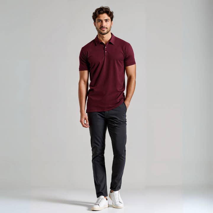 Borgonha Polo Ortona Altaforma Milano com corte muscle fit para venda a revendedores na Faire3