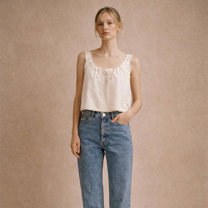 Atèlette - Wholesale Blouse - Women's - Soft White Cotton Embroidered Sleeveless Top - Leith Top