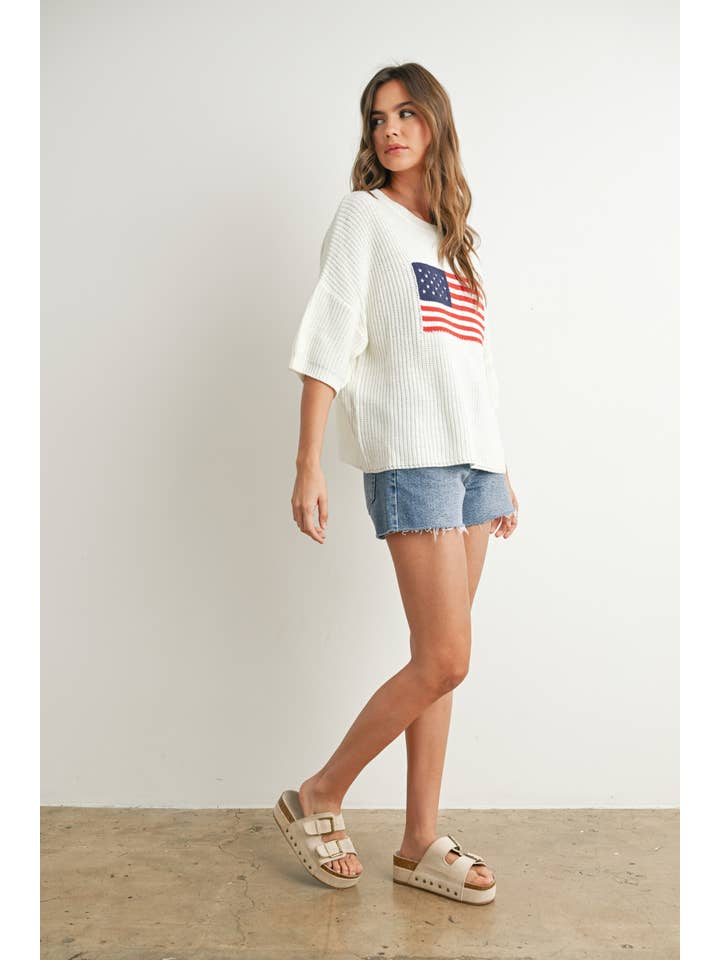 BUTTERMELON – Pulôver - Mulher por atacado – Suéter de tricô com estampa de bandeira - BMW76911