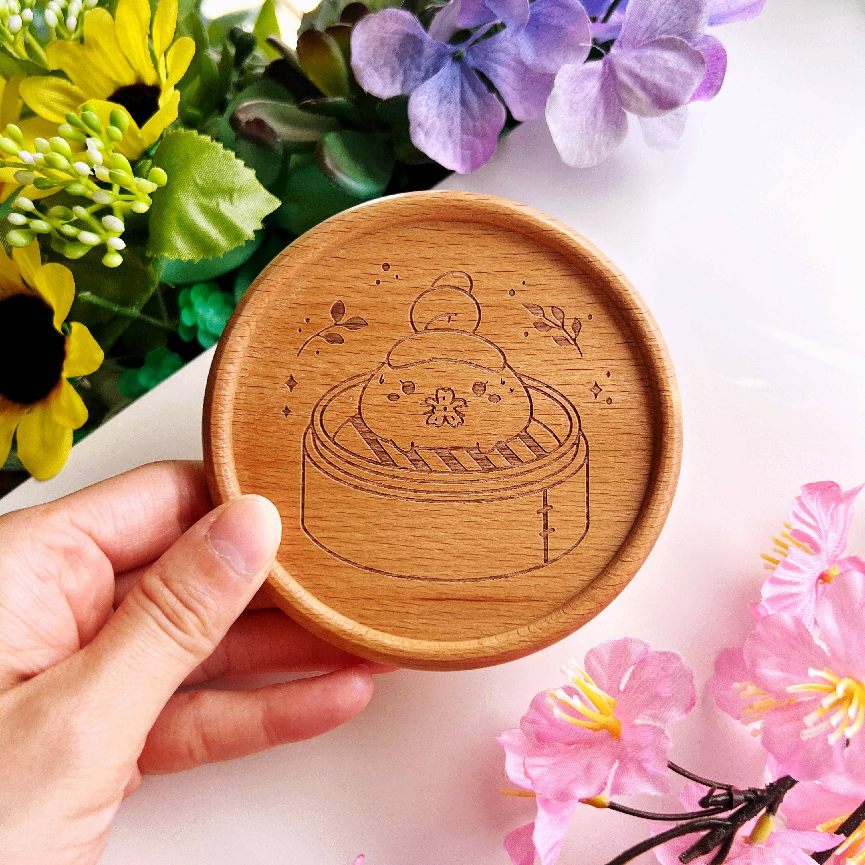 SumLilThings - Wholesale Coasters - Wooden Coaster - Dimsum Steaming Bunny2