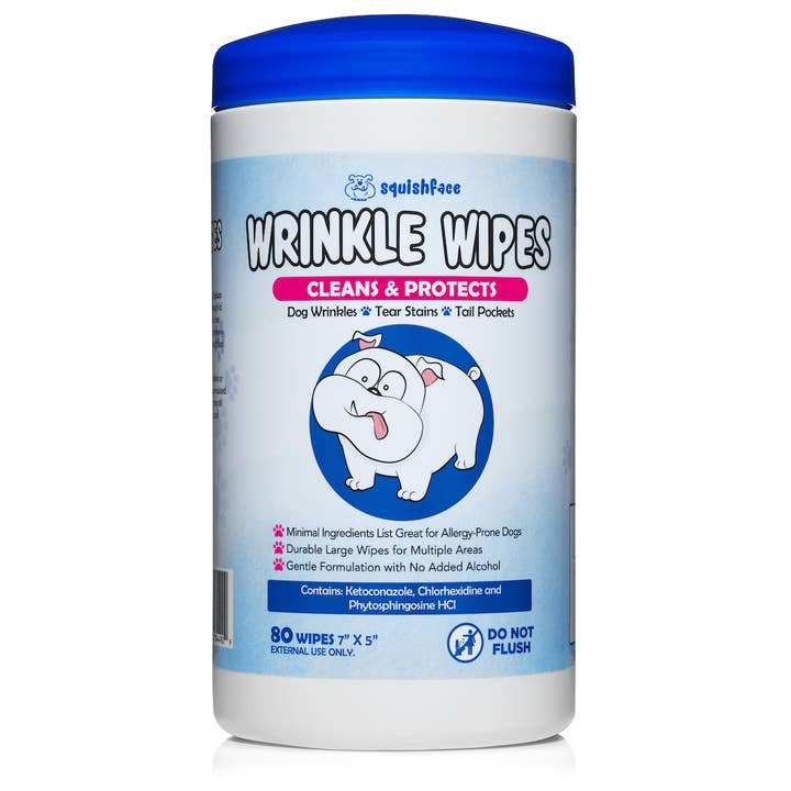 Squishface Wrinkle Wipes 5”x7” Dog Wipes with Chlorhexidine for wholesale by Squishface