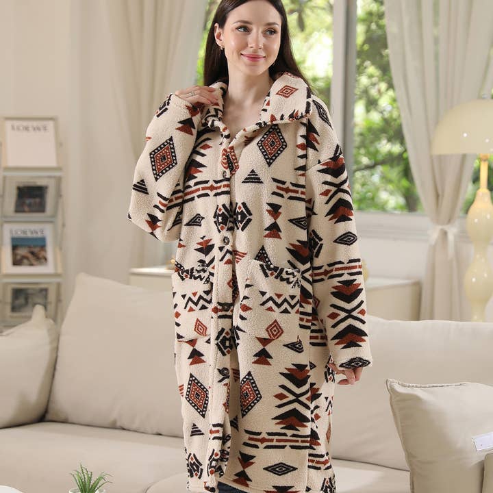 Fashion City - Wholesale Jacket - Women's - Aztec Pocket Sherpa Oversized Jacket4