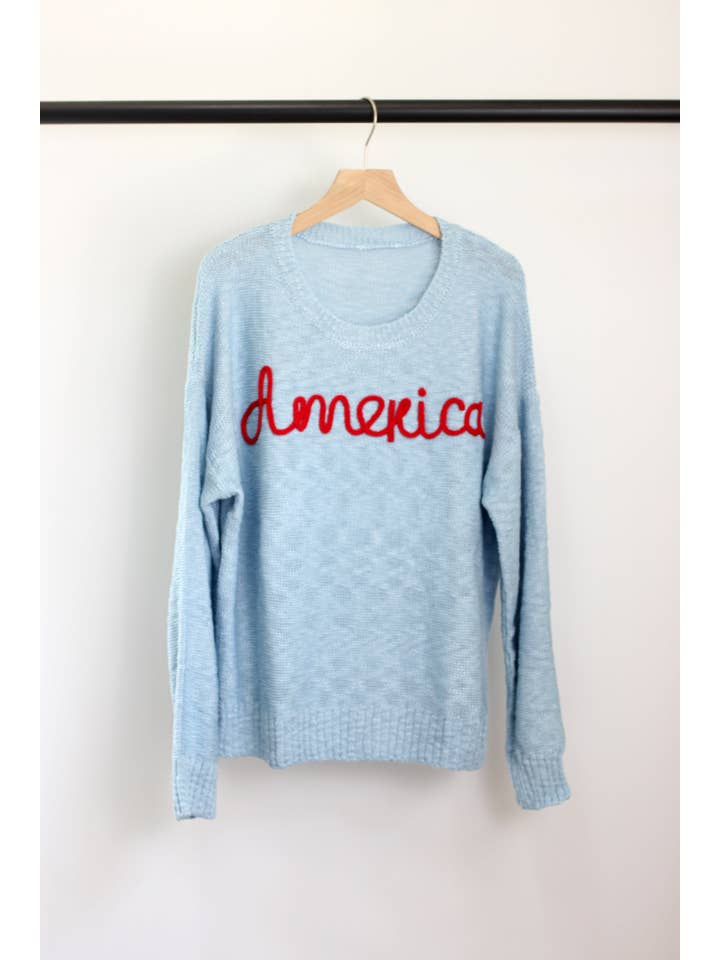 ESLEY - Wholesale Knit Sweater - Women's - W2408MY54489 - America Embroidered Crew Neck Sweaters8
