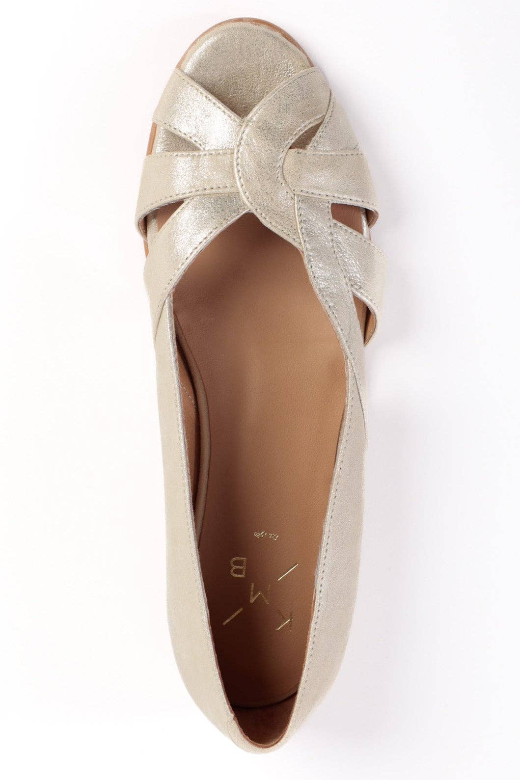 KMB Shoes - Wholesale Flats - Women's - AMELIA GOLD - Peep-Toe Ballet Flats with Crossover Straps0