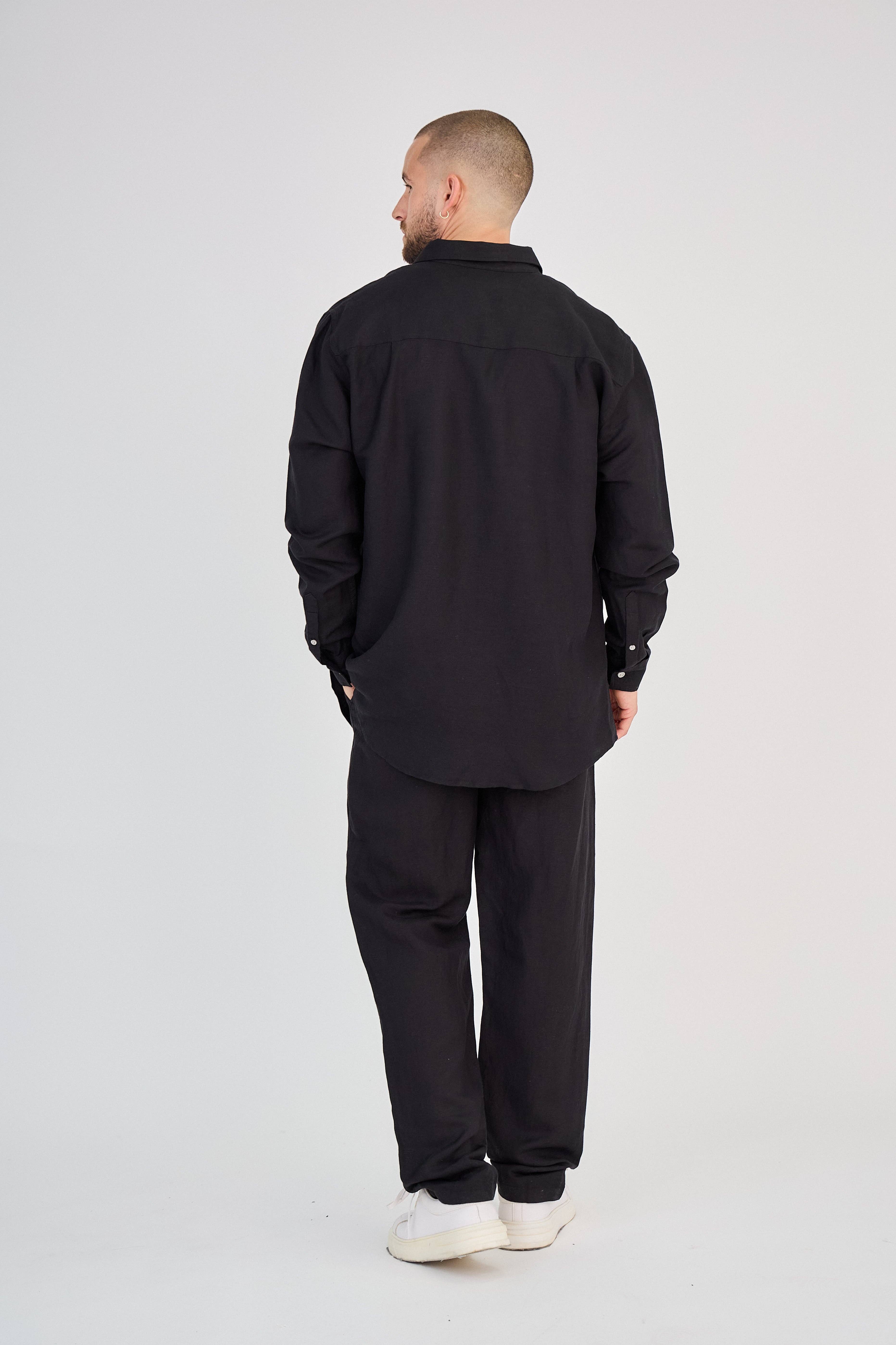 TOP MONDAY – Engroshandel Skjorte - Herre – Sort langærmet hørskjorte2