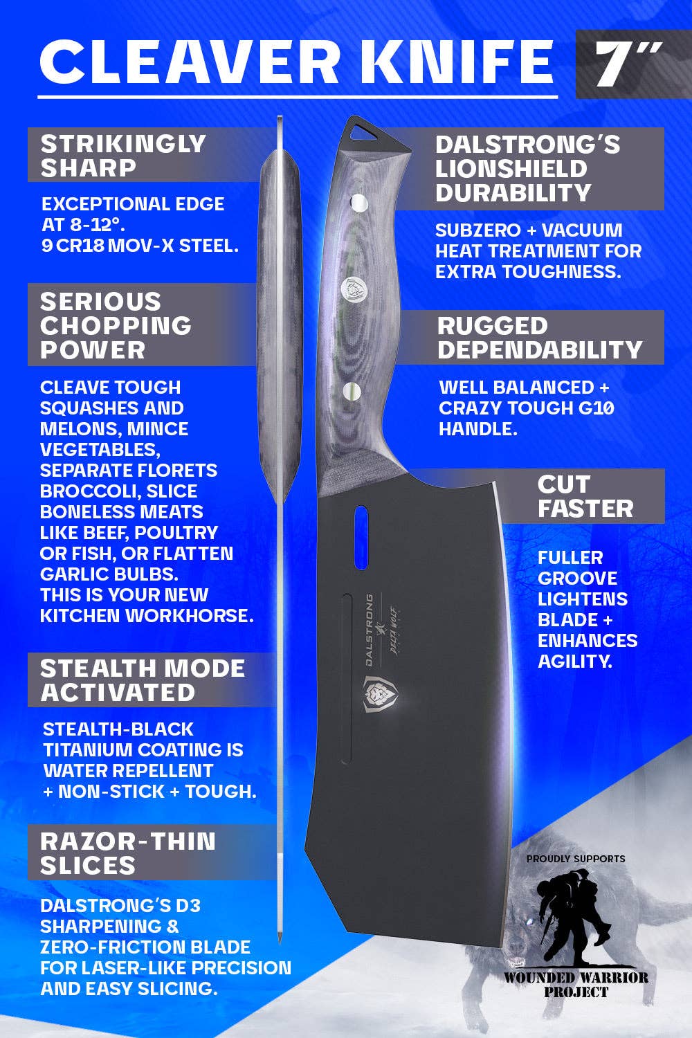 Dalstrong - Vente Couteau de cuisine/multi-usage - Couteau Cleaver 7" | Série Delta Wolf | Dalstrong ©3