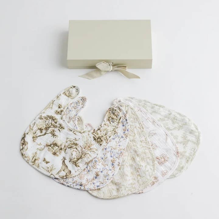 Soft Muslin Baby Bib Set – 5-Pack Organic Cotton Bandana Bibs for Boys and Girls for wholesale by Cherubin Chic