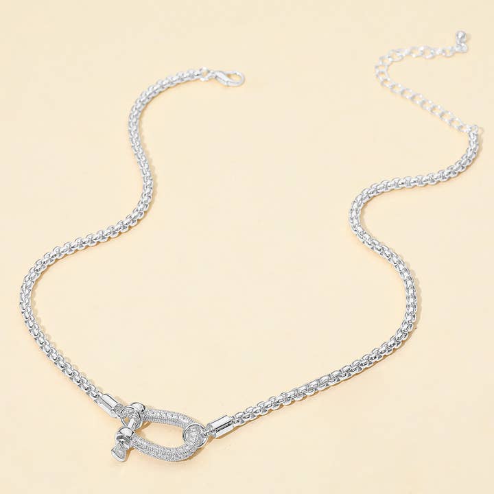 Sensibling Corp. - Vente Colliers à pendentif - Collier chaîne en boîte avec pendentif mousqueton mors en pierre pavée5