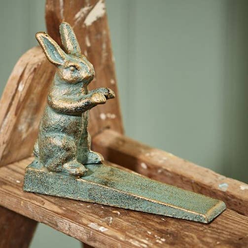 Langs - Wholesale Decorative Figurine - Wrought Iron Verdigris Hare Door Wedge0