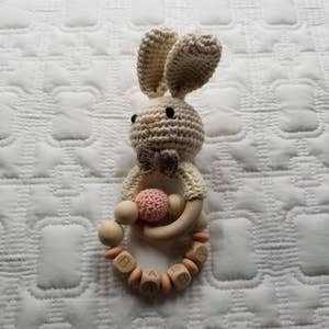 Baby Teething Toy Rattle Wood Ring Crochet (Bunny) – Ali+Oli®
