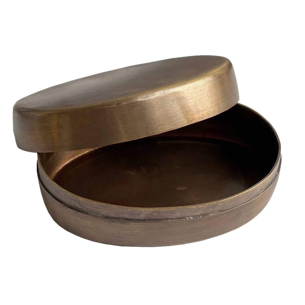 Madison Bay Co. - Historical Home Decor Reproductions - Wholesale Jewelry Box/Organizer - Oval Antiqued Brass Ring-Pill-Tobacco-Jewelry Box, 3"1