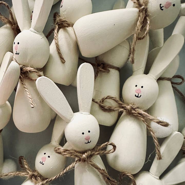 Handmade Personalized Wooden Peg Bunny Set of 3 for wholesale by Joy Grace Home Designs
