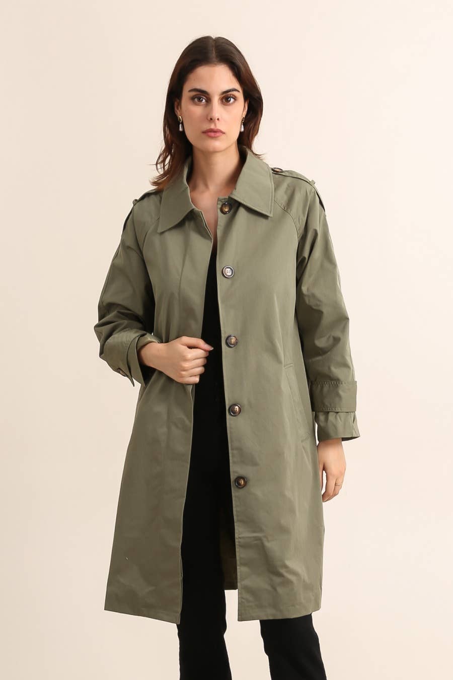 Attrait Paris – wholesale Trenchcoat - Dam – Lång trenchcoat med dold knappslå8