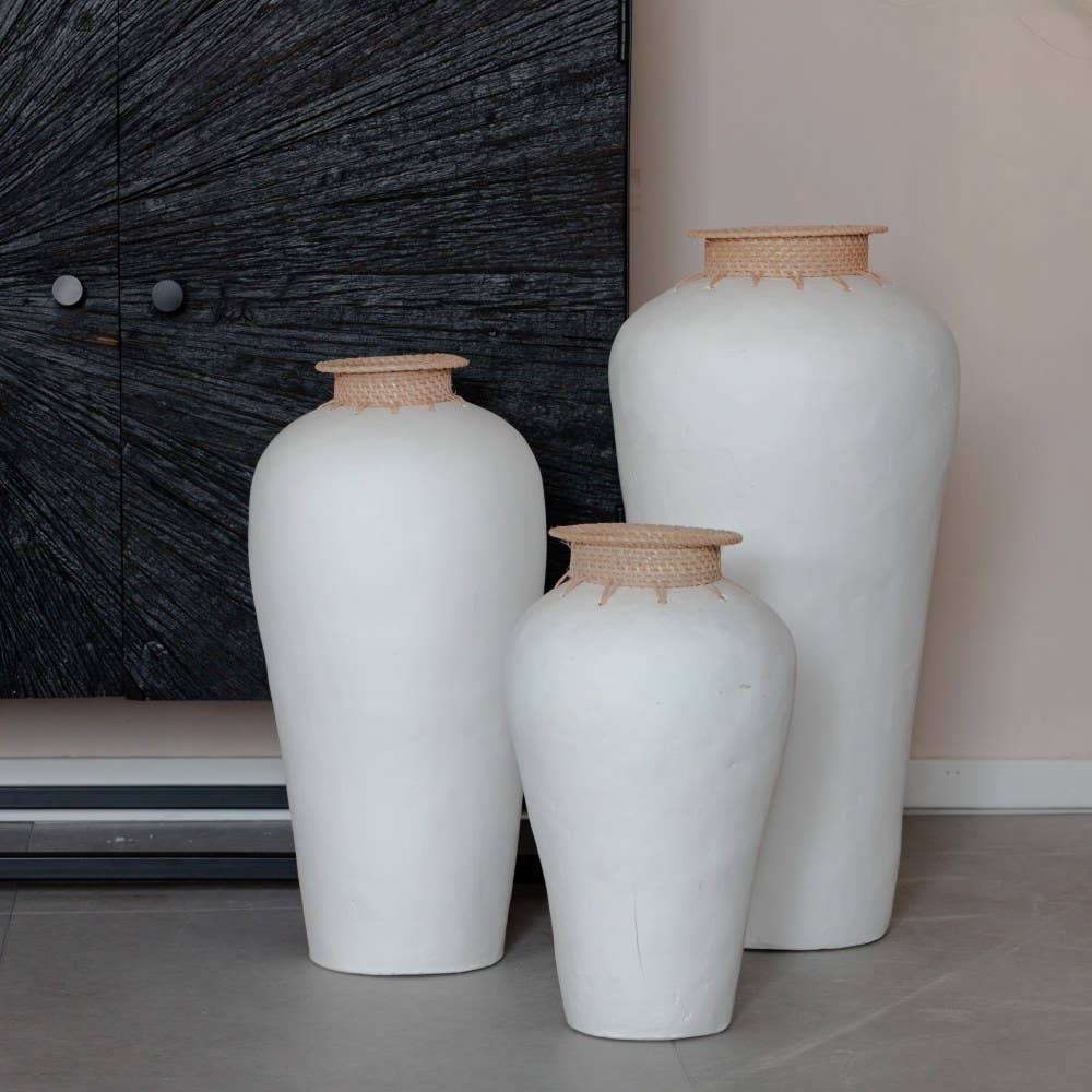 EARTHWARE - Wholesale Vase - Longa rattan terracotta vase M1