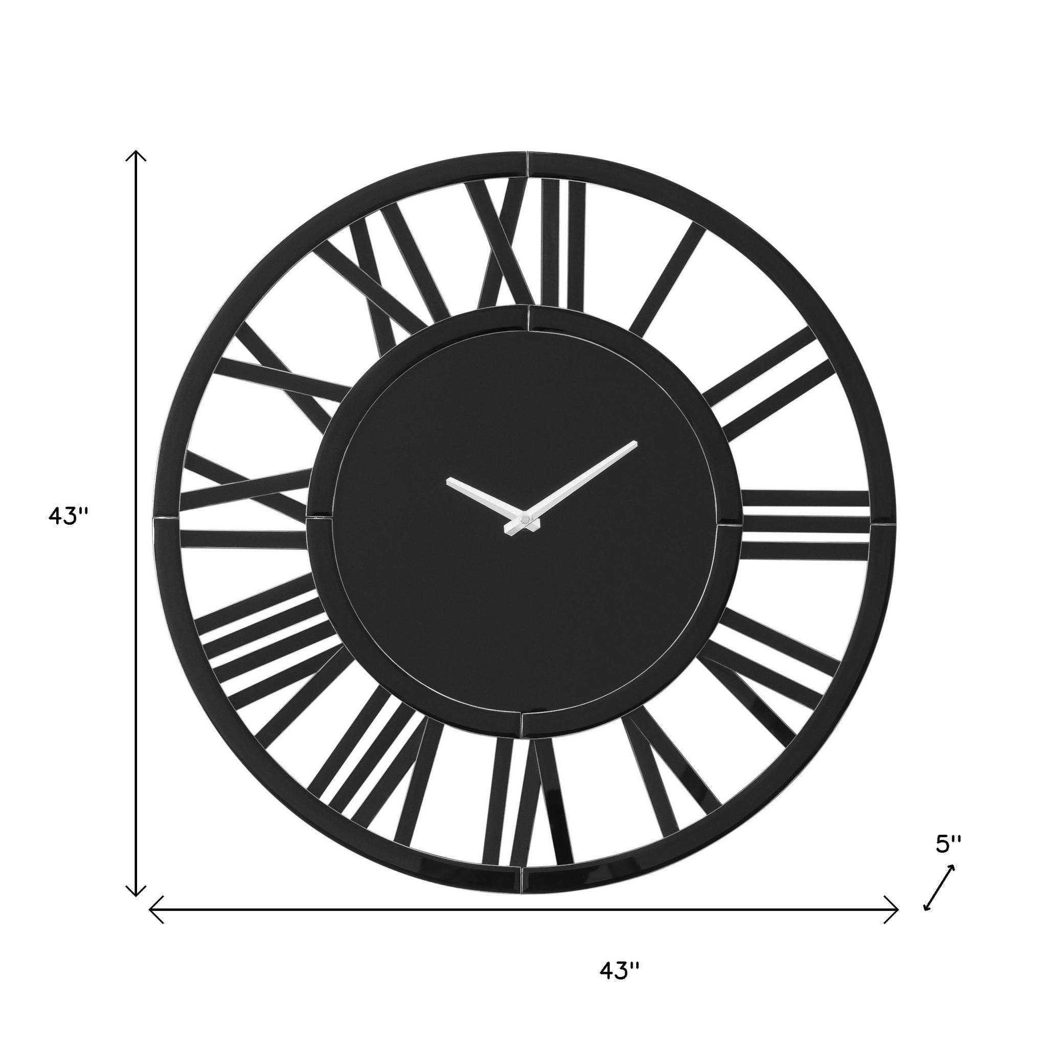 HomeRoots - Wholesale Wall Clock - 43" Black Mirrored Acrylic Silent Analog Circle Wall Clock2