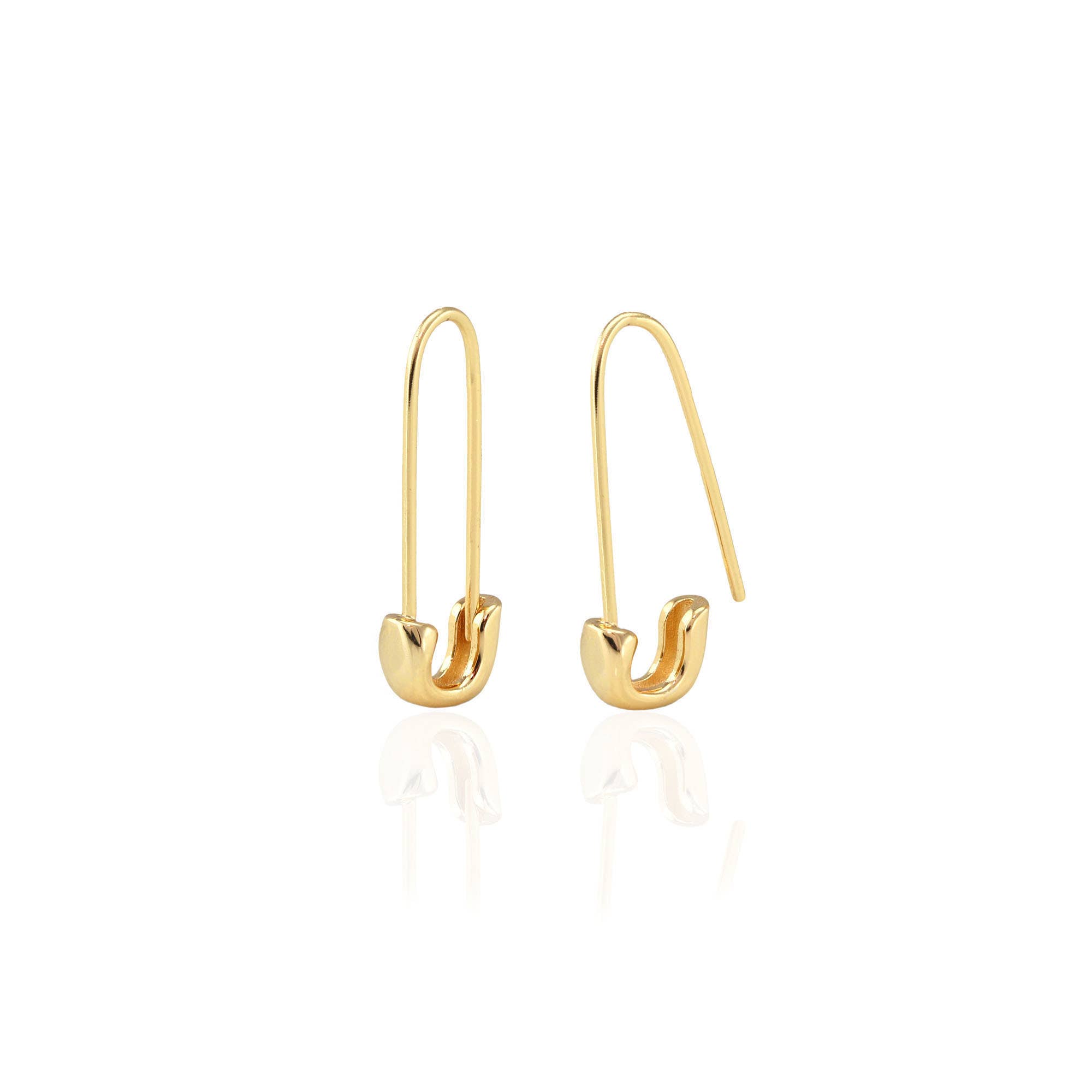 Kris Nations - Wholesale Hoop Earrings - Safety Pin Hoop Earrings 18K Gold Vermeil | Sterling Silver 22mm Length Hoops Nickel Free Hypoallergenic Ships from CA7
