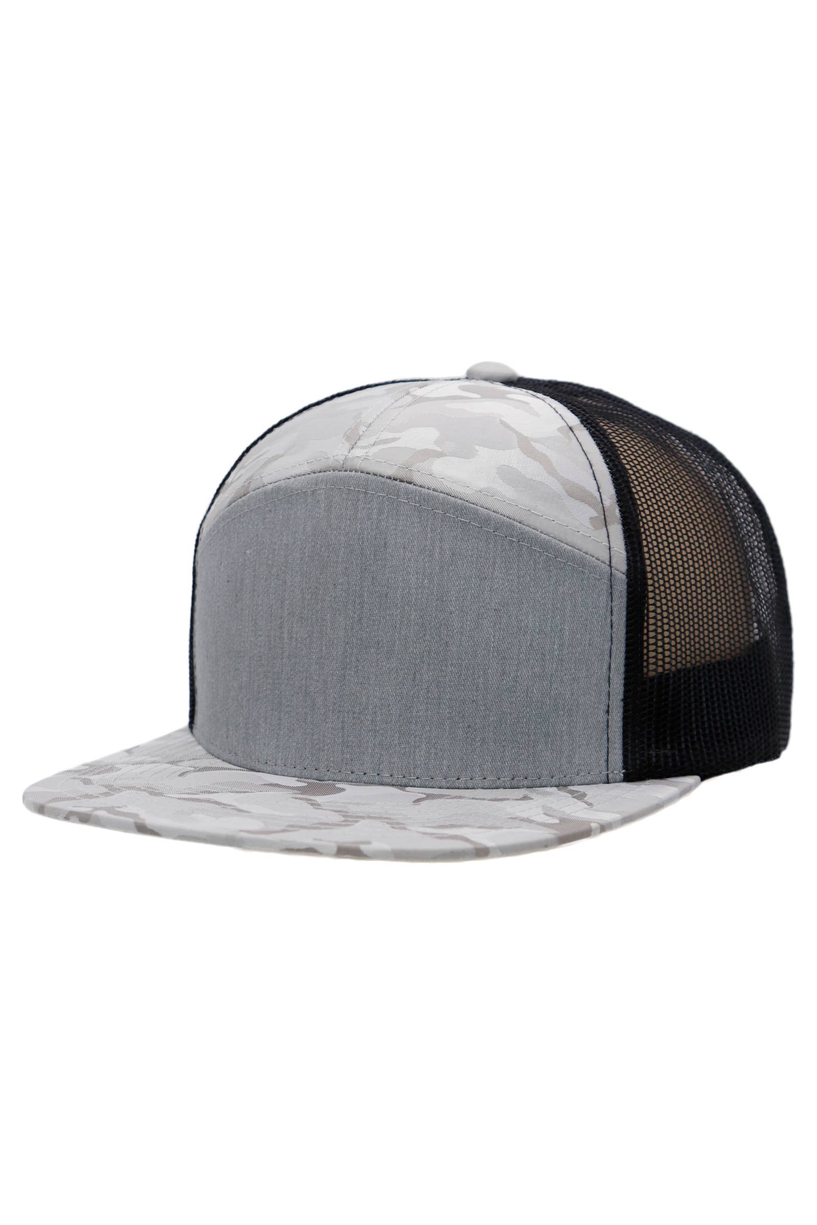 Cap Zone - Wholesale Trucker Hat - Unisex - Solid Front Nylon Camo 7 Panel Flat Trucker Hat19