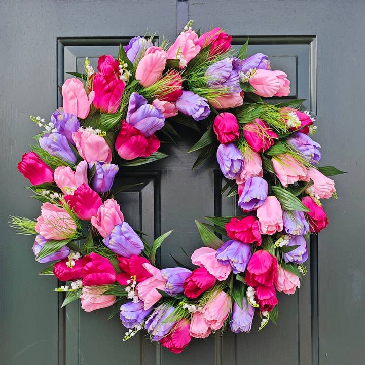 Tulip Wreath 24" Beauty/Lavender for wholesale by ES Essentials