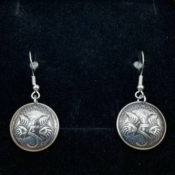 Australia Echidna 5 Cent Domed Coin Earrings for wholesale by Mountainstruck Coin Rings and Jewelry