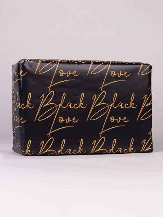 Papier cadeau Black Love noir et or pour la vente par Sanaa GiftShop