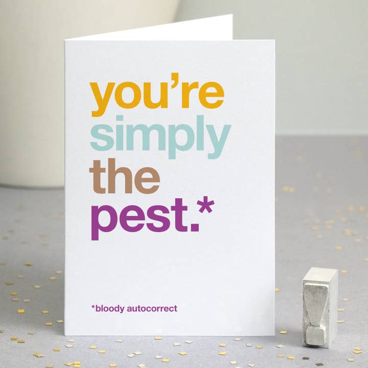 Funny Thank You Card - Autocorrect Pest for wholesale by Wordplay Design