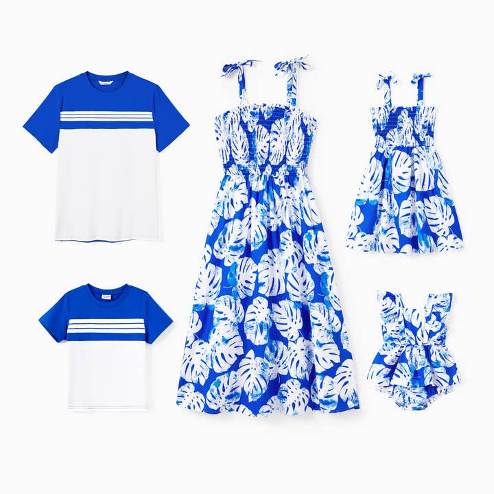 Family Matching Color-Block Tee or Leaf Strap Dress Sets for wholesale by PatPat Matching