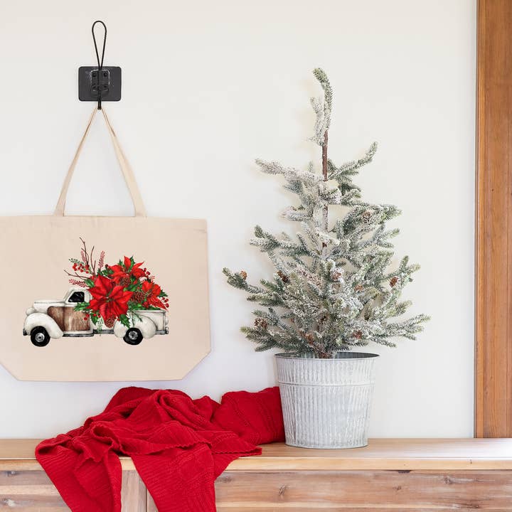 Bolsa de mano con forma de camión navideño con flores de pascua, 2 tamaños para venta al por mayor de Love You a Latte Shop