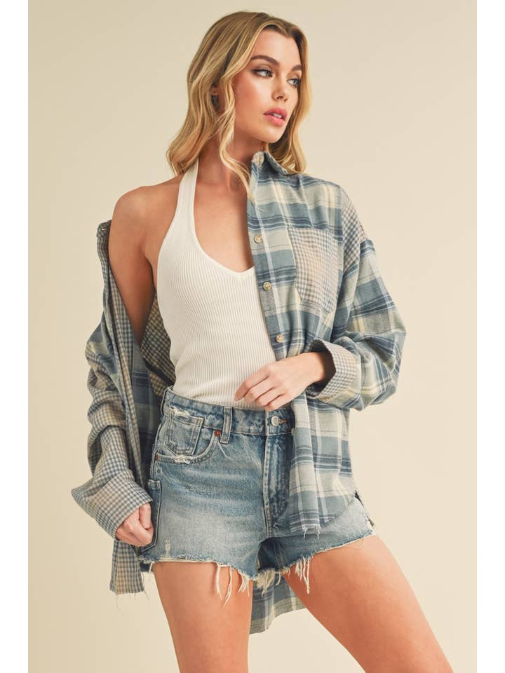 Blue Multi 8376EN Kambrie Plaid Flannel Shirt 1 for wholesale on Faire