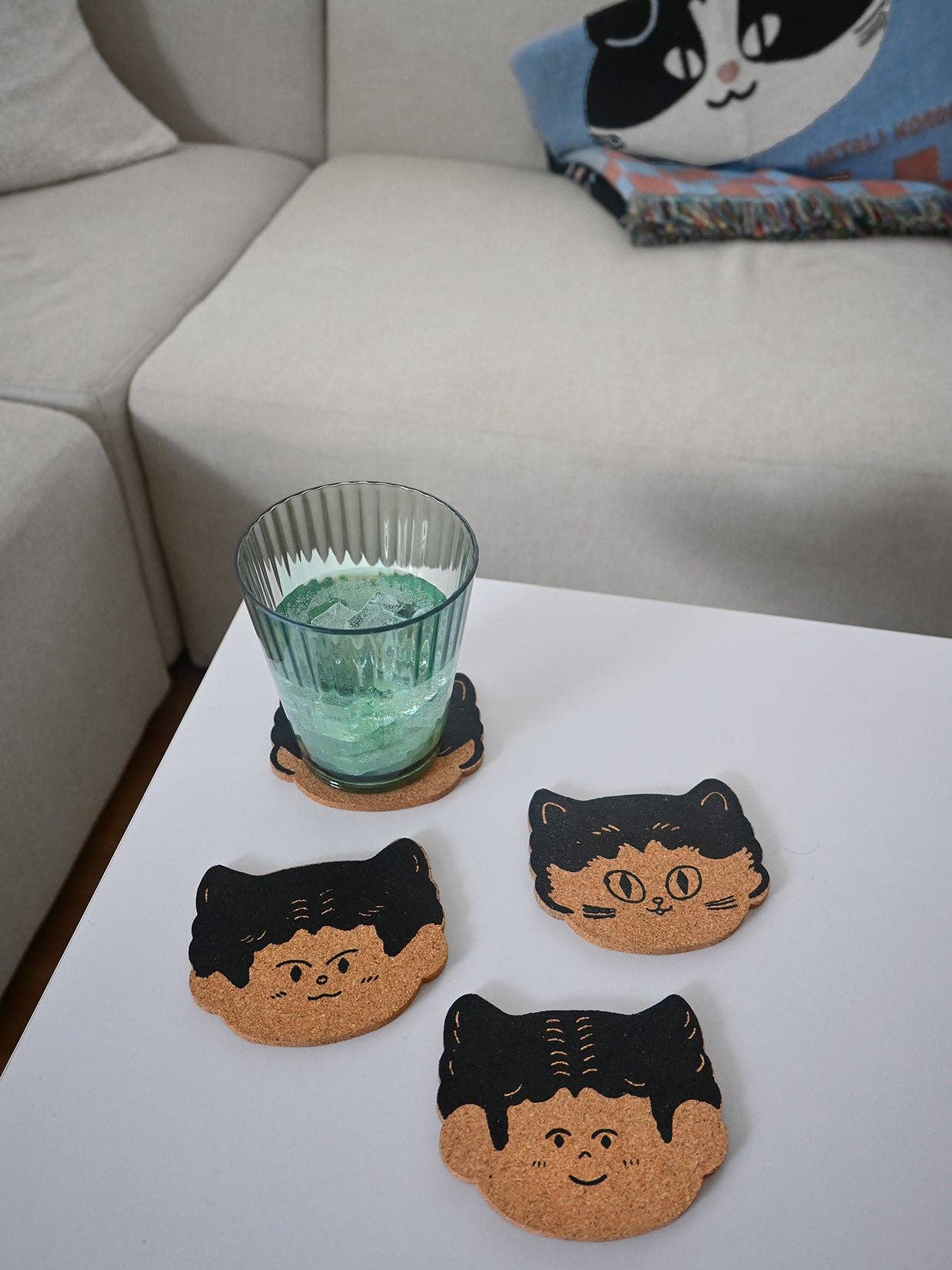 Natali Koromoto - Wholesale Coasters - "Cat Person" Set of four cork coasters3