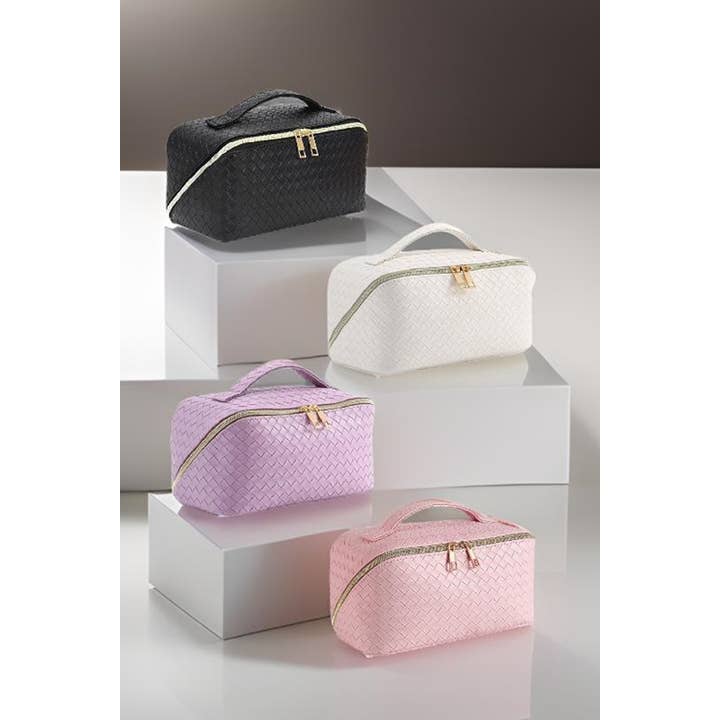 42POPS - Wholesale Makeup/Cosmetic Bag - .SI-26420 Woven Vegan Leather Cosmetic Makeup Travel Bag