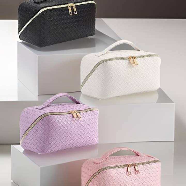 42POPS - Wholesale Makeup/Cosmetic Bag - ,._ SI-26420 Woven Vegan Leather Cosmetic Makeup Travel Bag1