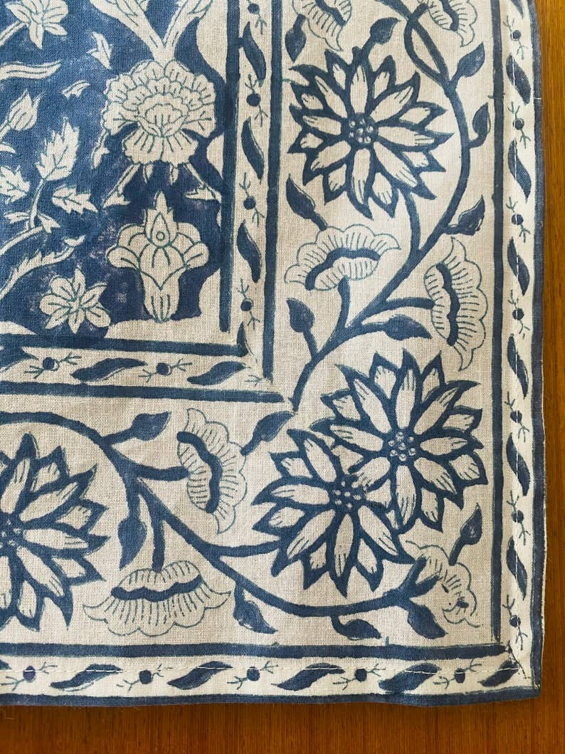 Fabricrush – wholesale Löpare – Mörkblå indisk blommig handblocktrycksbordslöpare2