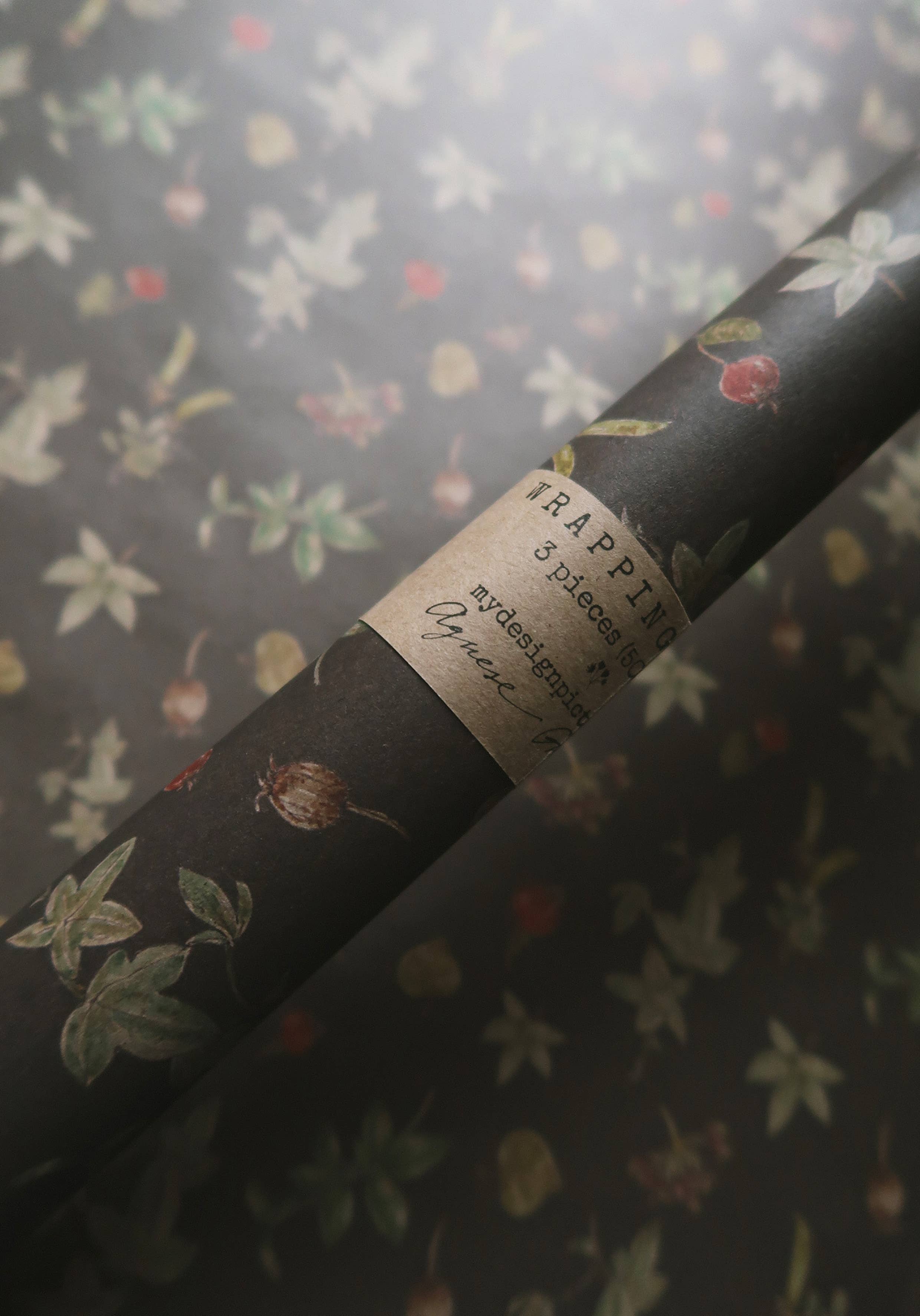 MyDesignPictures – wholesale Wrapping paper roll – Set Of 3 Pieces botanical Kraft Wrapping Paper0