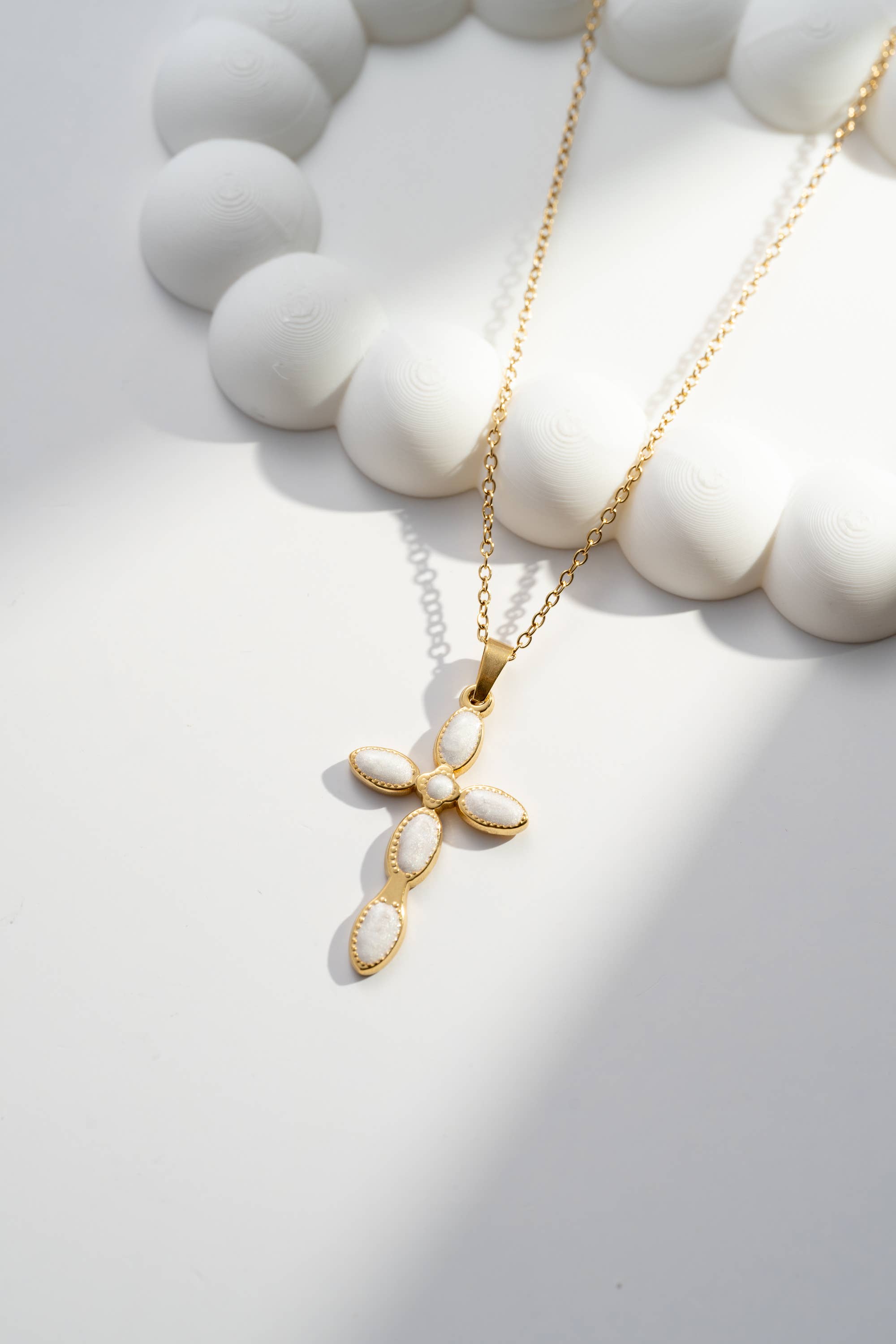 COSMOS - Wholesale Pendant/Charm Necklace - Stainless steel necklace with elegant stone cross pendant3