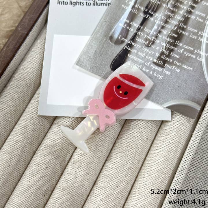 SoapElenGlen - Wholesale Hair Clip - Women's - Fun Food Claw Clip, Red Wine Side Clip3