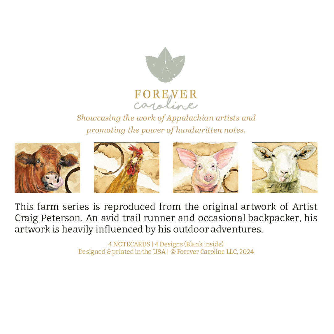 Forever Caroline LLC - Wholesale Stationery/Notecard Set - Farm Animal All-Occasion Single Cards OR Boxed Notecard Set6