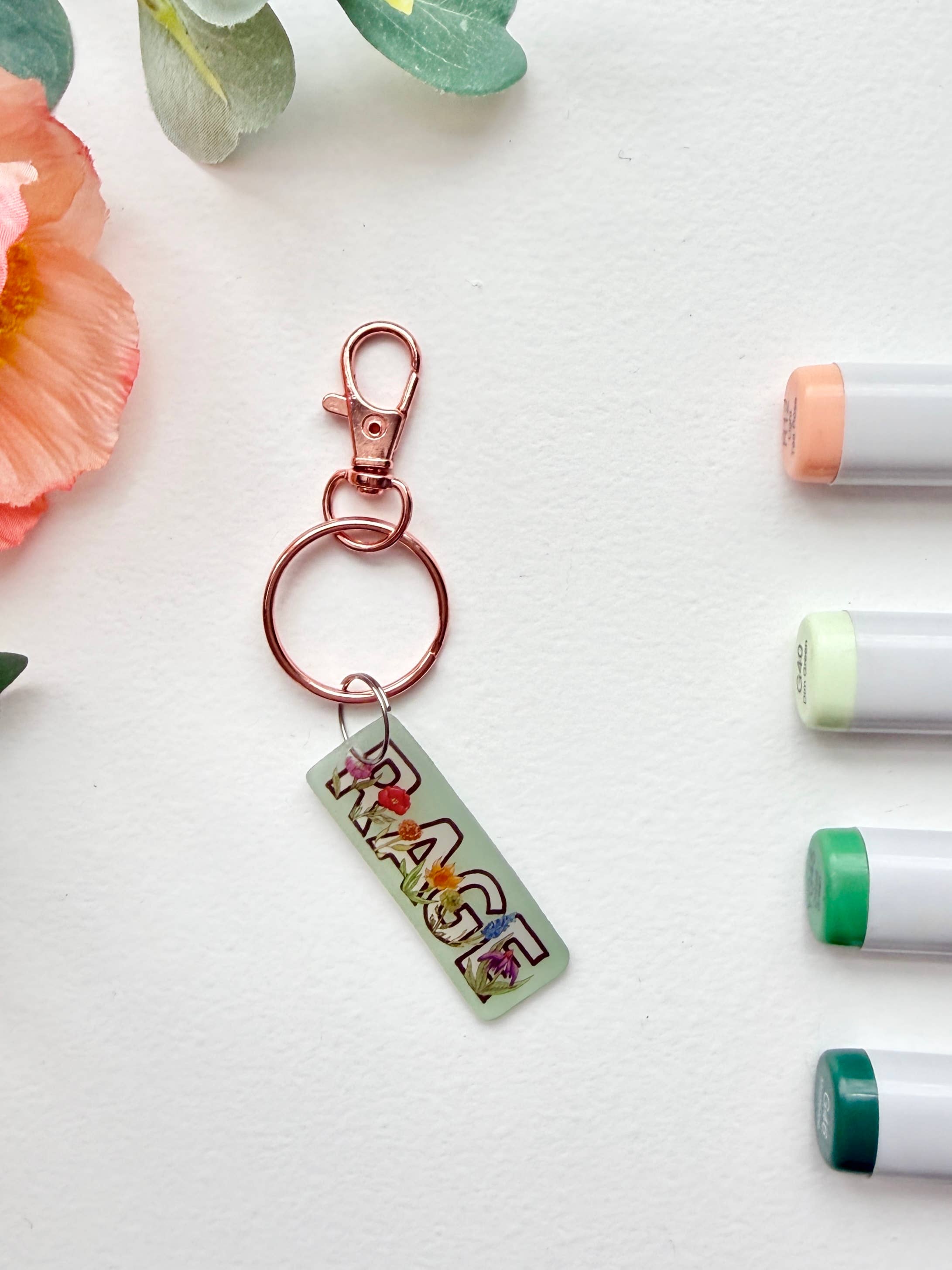 D. Prince Designs - Wholesale Keychain - Women's - Hand-Illustrated Rage with Rainbow Flowers | Handmade Acrylic + Resin Keychain3