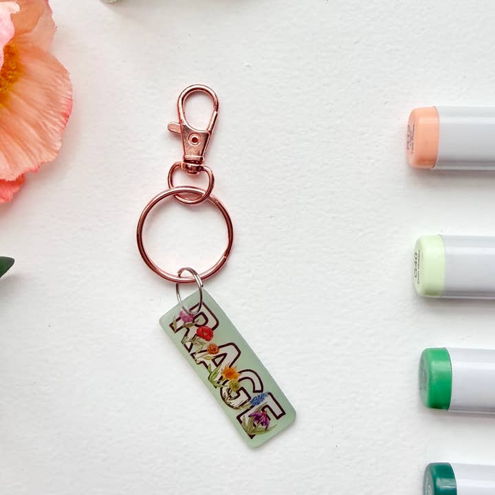D. Prince Designs - Wholesale Keychain - Women's - Hand-Illustrated Rage with Rainbow Flowers | Handmade Acrylic + Resin Keychain3