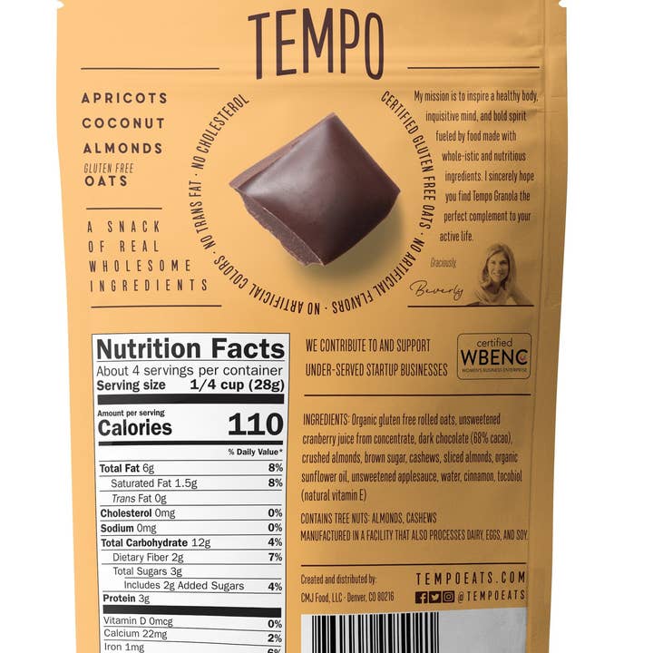 Tempo Granola - Wholesale Granola - Dark Chocolate Cashew Almond Granola Cluster 4oz-12 bag case1