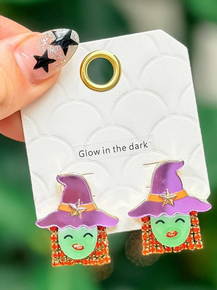 Glow In The Dark Witch Stud Earrings for wholesale by Prep Obsessed Wholesale