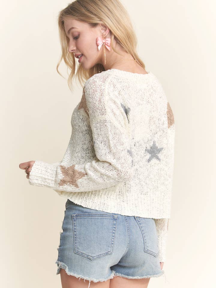 MULTI CESW3732 - LIGHTWEIGHT STAR SWEATER TOP for wholesale on Faire