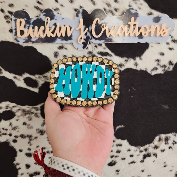 Buckin J Creations - Vendita all'ingrosso Deodorante per auto - Donna - Profumatore per auto a stampa a quadri "Howdy"2