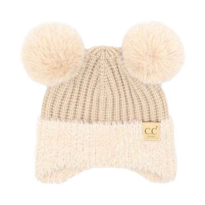 C.C Beanie - Wholesale Beanie - Kids - BABY C.C Fur Earflap Double Pom Beanie for Kids
