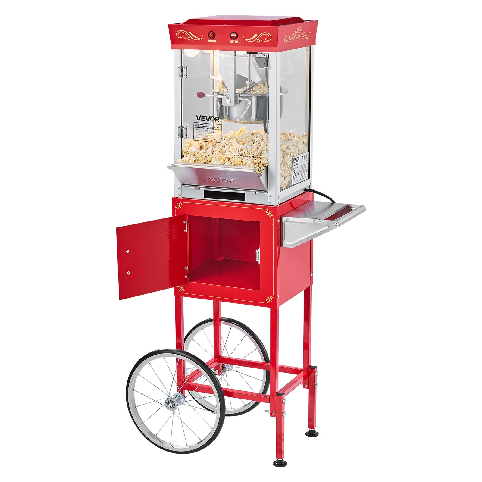 VEVOR Popcorn Machine with Cart, 8oz Stainless Steel Kettle, 800W Commercial Popcorn Maker, 48 Cups per Batch Theater Style Popper, with 2-Button Control Glass Wall PC Door 1 Scoop 3 Spoons, Red for wholesale on Faire8