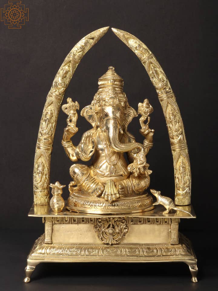 17" fyrhändig Ganesha med unik båge | Mässing för wholesale av Exotic India Art