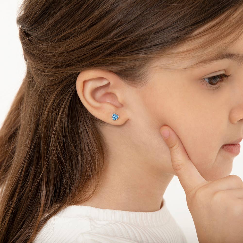 In Season Jewelry - Wholesale Earrings - Kids - CZ Birthstone Heart Toddler Kids Earrings - Sterling Silver34