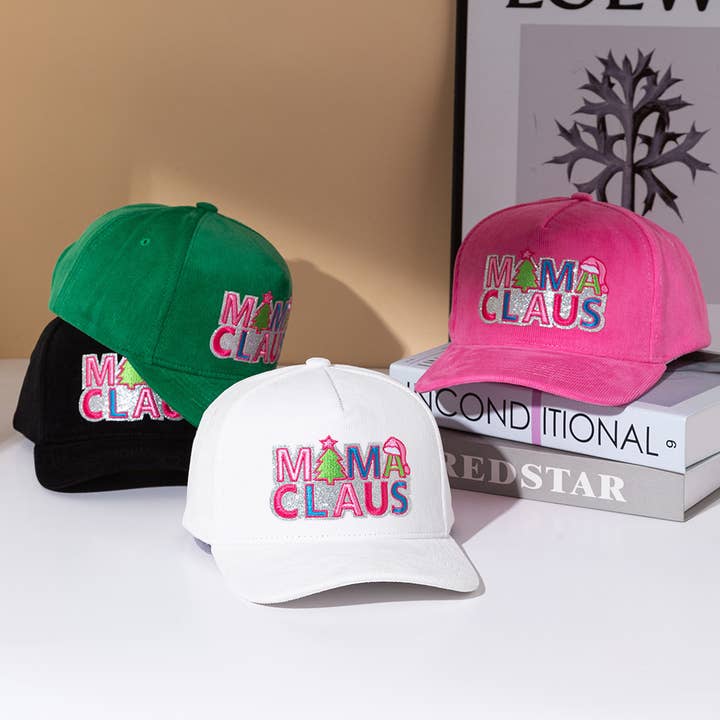 MAMA CLAUS Message Embroidered Corduroy Baseball Cap for wholesale by Sensibling Corp.